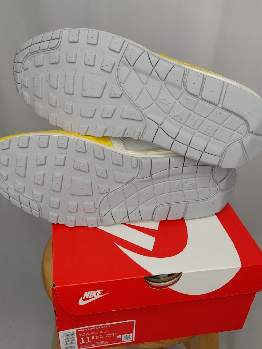 Nike White and Yellow Air Max 1 Sneakers - Picture 5 of 5